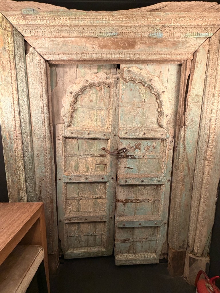 Weathered turquoise antique door